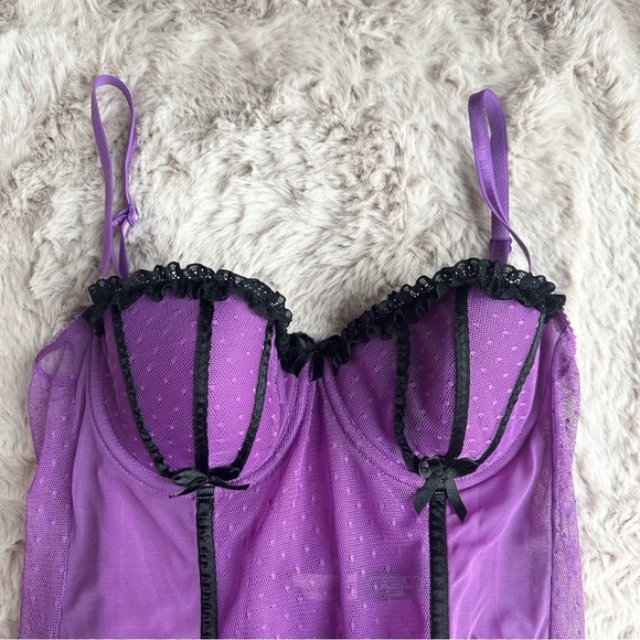 VS Sexy Little Things Purple Polka Dot Mesh Corset w/ Lace Trim & Bows - Picture 2 of 8